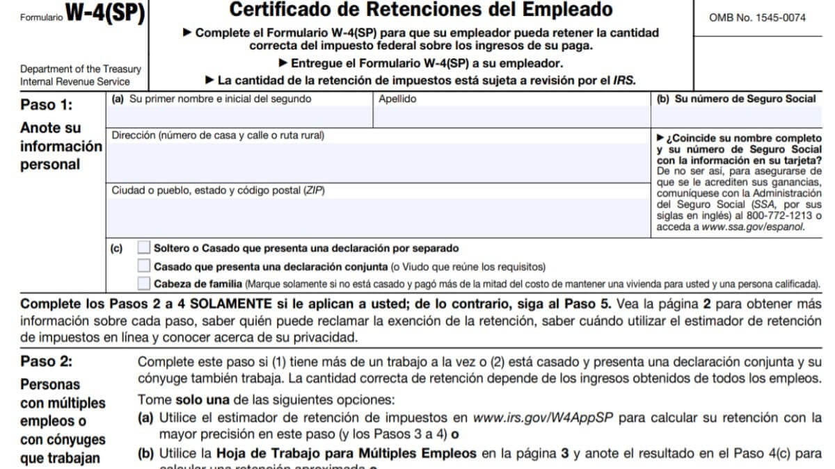 Form W4 Spanish 2023 - IRS Forms - Zrivo