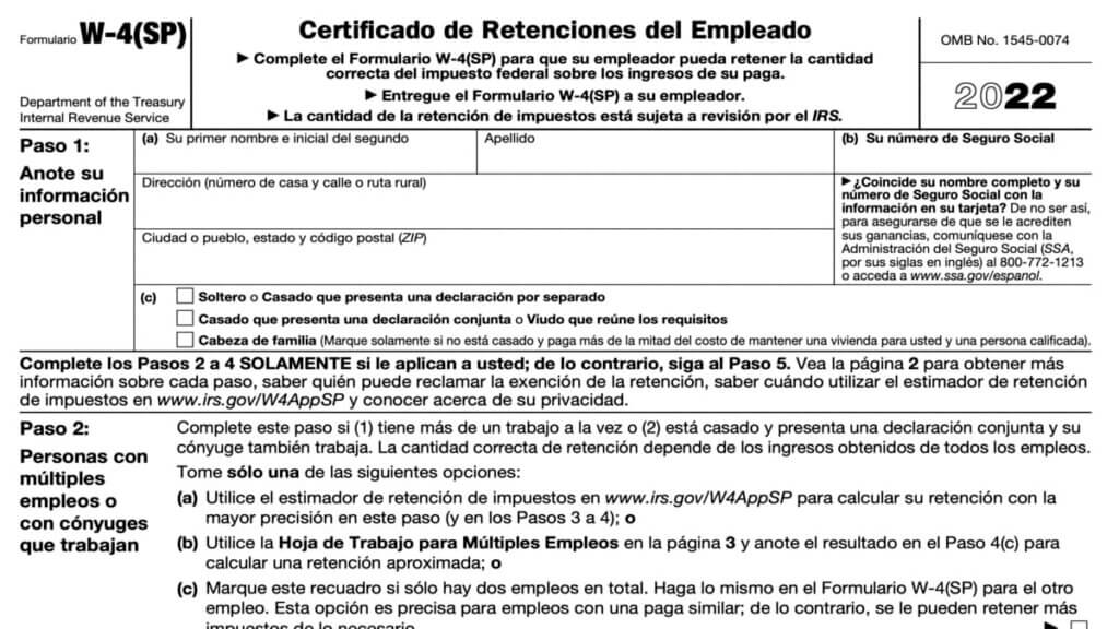 W4 Spanish Instructions 2022 - 2023 - W-4 Forms - Zrivo