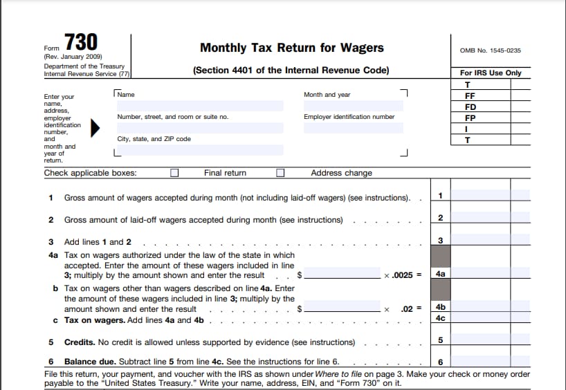 Form 730: Monthly Tax Return for Wagers