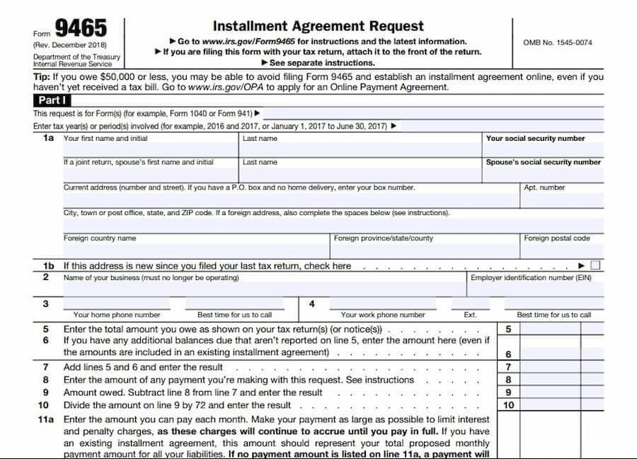 IRS Form for Payment Plan