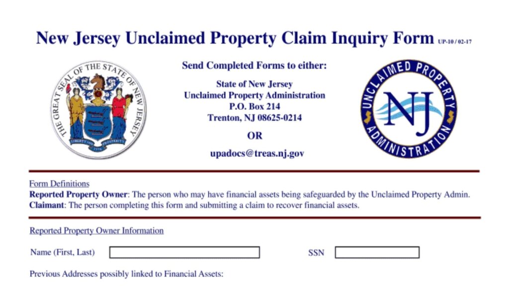 NJ Unclaimed Property Claim Form