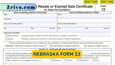 Nebraska Form 13