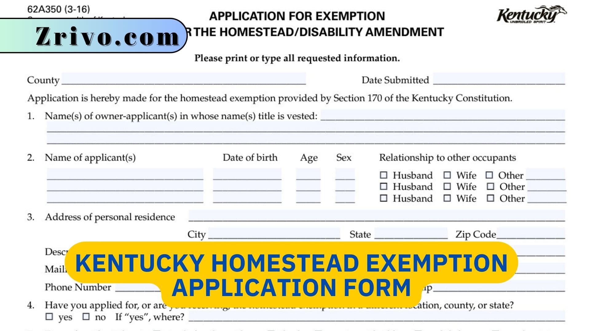 Kentucky Homestead Exemption Application Form