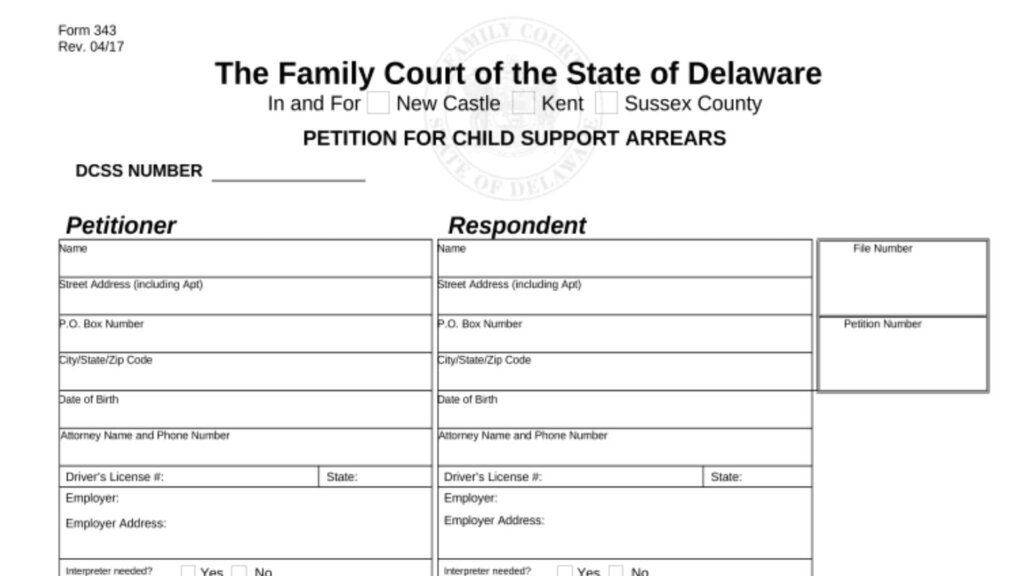 Delaware Child Support Application