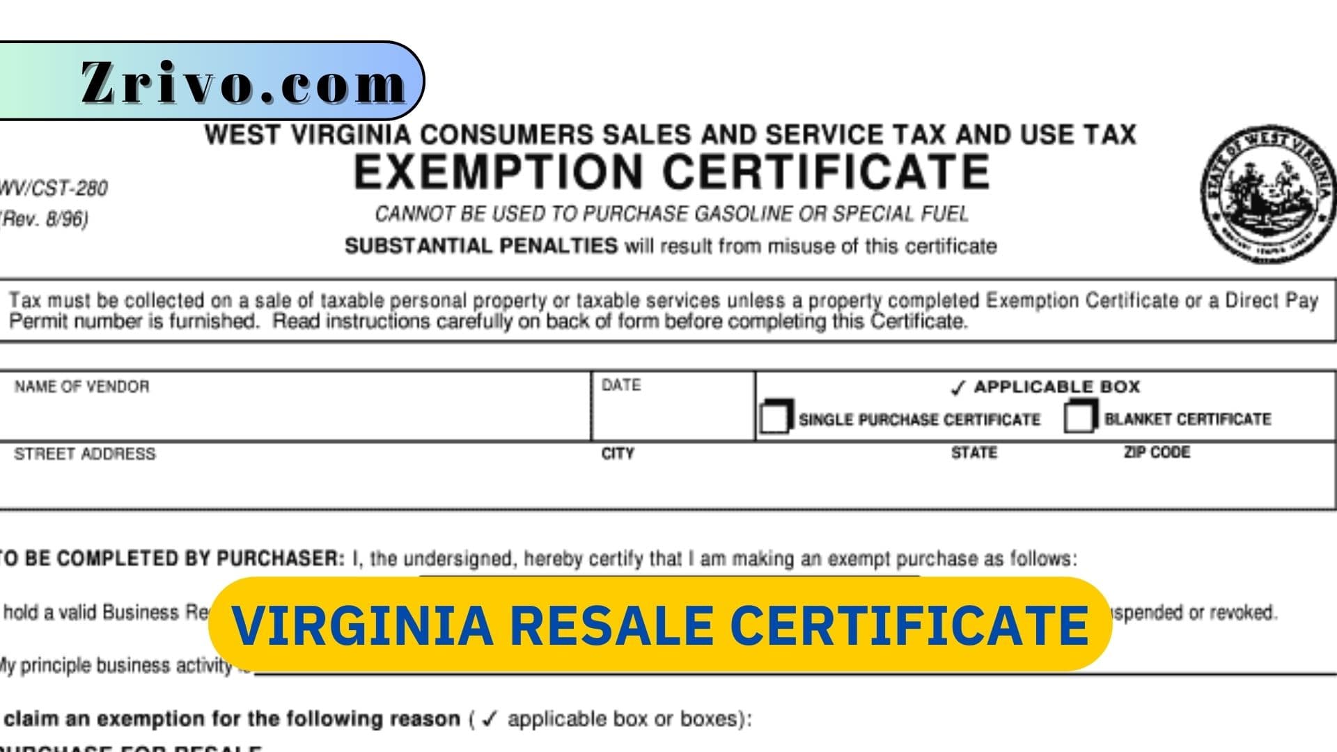 Virginia Resale Certificate