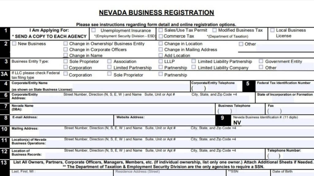 How to Fill Out A Nevada Business Registration Form